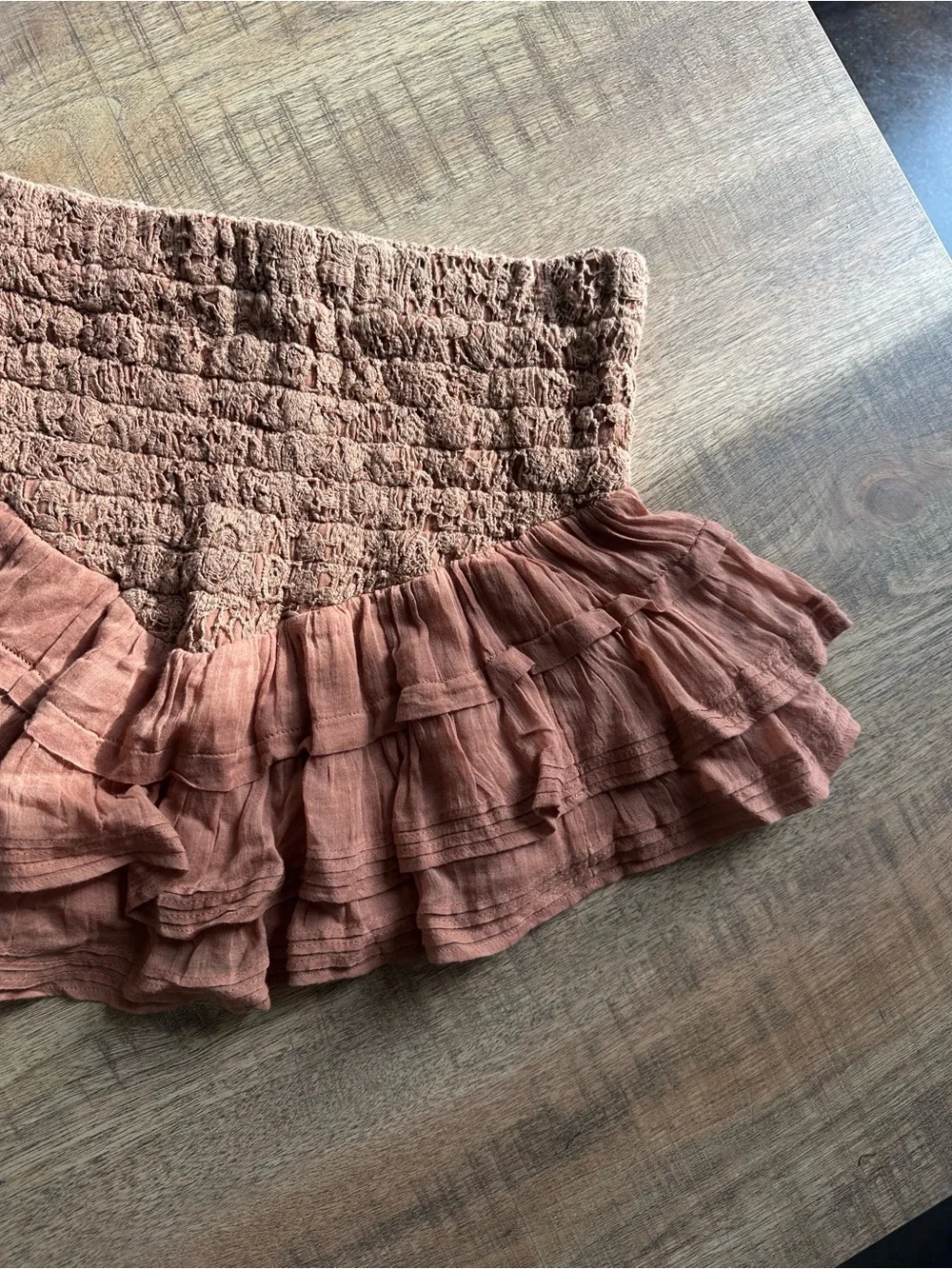 Free People Ruffled Smocked Mini Skirt - Rust Brown